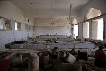 A school destroyed by the war in the city of Taiz, Yemen