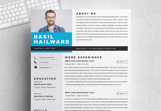 Resume and Cover Letter Layout Set with Blue Accents