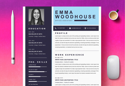Resume and Cover Letter Layout with Blue Accents