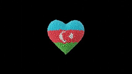 Azerbaijan National Day. Independence Day. Heart shape made out of shiny spheres on black background. 3D rendering.