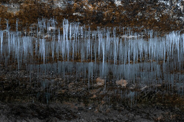 Icicles on a rocky ceiling