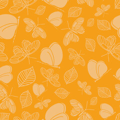 Vector orange leaves and butterflies pattern background