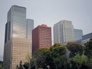 Colorful skyscrapers in Tokyo city