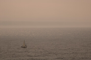 Lonely boat sailing