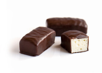 Marshmallow chocolate candy. Top view
