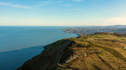 Naklejka premium Landscape photos at Bray Head, Dublin, Ireland. Walking trail to Greystones, beautiful sunny day, followed by sunset