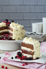 cake with berries and cream