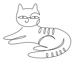 Pet. Cat in modern trendy style with one line. Solid line, outline for decor, posters, stickers, logo. Vector illustration.