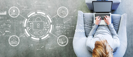 Data Security concept with man using a laptop