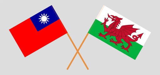 Crossed flags of Taiwan and Wales. Official colors. Correct proportion
