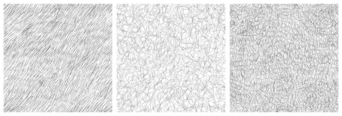 Seamless patterns set, line art, sketch textures. Simply fashion design. Black and white textures. Vector curves repeat illustration, contemporary, modern artistic art