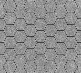 Seamless pattern of the hexagonal netting, geometric line art texture, pencil repeat backdrop. Grey tile design, minimal modern style. Black and white vector illustration