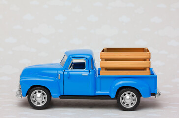 Toy Pickup Truck with empty wooden crate