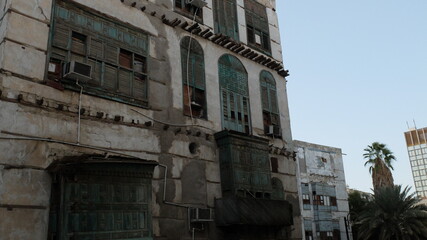Fototapeta na wymiar Jeddah, Saudi Arabia - 10 January 2020: Traditional houses in Al Balad, UNESCO World Heritage