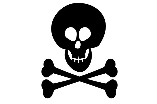 Skull and Crossbones Black Icon on White Background
