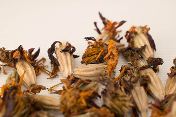 Marigold plant seeds, dry flower.Collection of dried marigold seeds.
