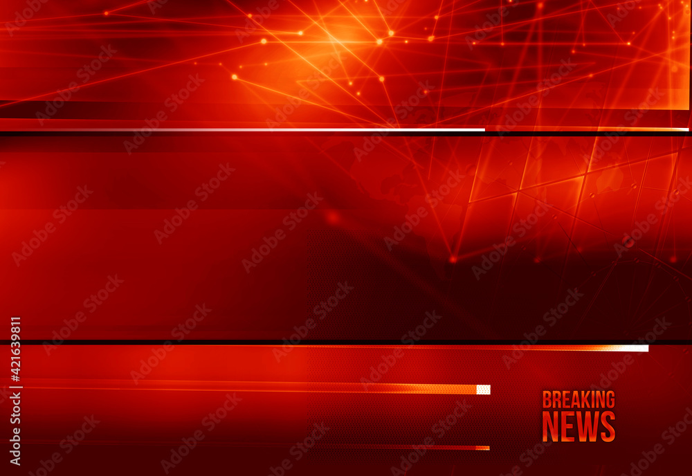 Poster graphical breaking news red theme background with connection lines at the top