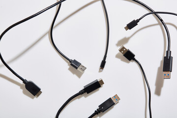 USB cables on white background