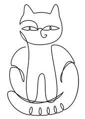 Pet. Cat in modern trendy style with one line. Solid line, outline for decor, posters, stickers, logo. Vector illustration.