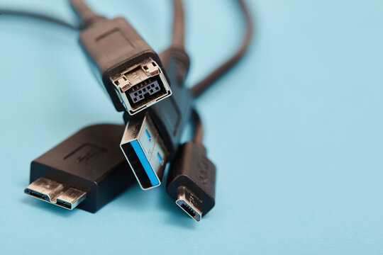 USB cables on blue background