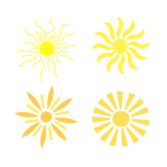 Simple yellow sun set vector illustration, cute summer image for making cards, decor, summer and holiday design for children