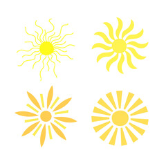 Simple yellow sun set vector illustration, cute summer image for making cards, decor, summer and holiday design for children