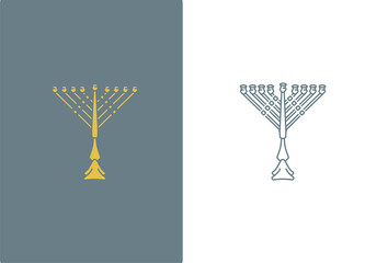 menorah vector icon in flat and outline on white and gray background