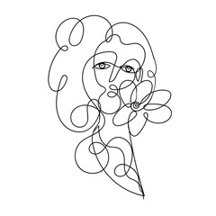 One Line art posters abstract female face sketch with woman outline silhouette. Continuous drawing portrait illustration. Contemporary minimalist fashion graphic design. Vector Artwork. 