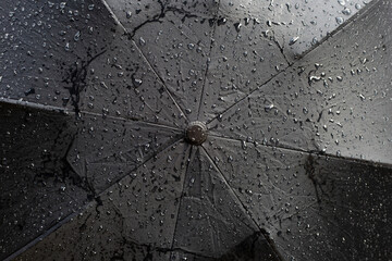 Top view of wet black umbrella