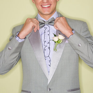 Man wearing grey tuxedo