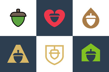 Oak tree acorn logo set, oak nut icon design, oak seed symbol - Vector © logomimi