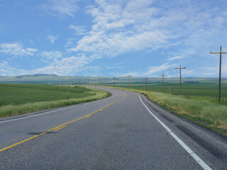 Fototapeta na wymiar Scenic landscape along a winding road in Idaho, USA.