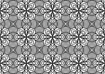 abstract tile with folk style linear and floral ornaments drawn on a white background for coloring, vector