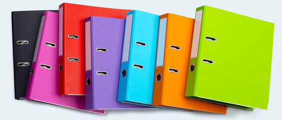 Office folders  on white background. Top view