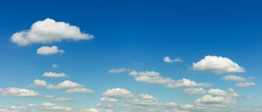 Fototapeta White puffy clouds in sky