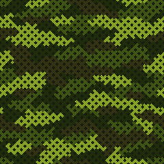 Camouflage grid seamless pattern. Abstract modern endless camo texture with square tile grid. Digital military background for fabric and fashion print template. Vector illustration.