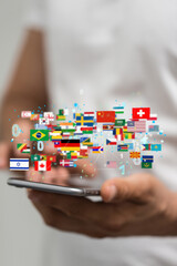 Global communication, international messaging and translation concept