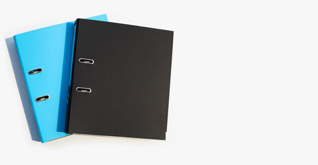 Office folders  on white background. Top view
