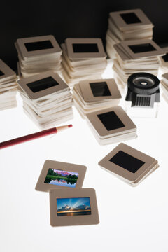 Close up of slides and on light box