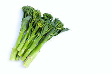 Green baby broccoli cabbage on white background.