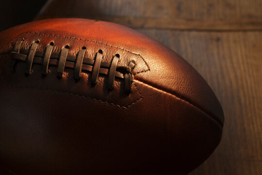 Close-up of rugby ball, studio shot