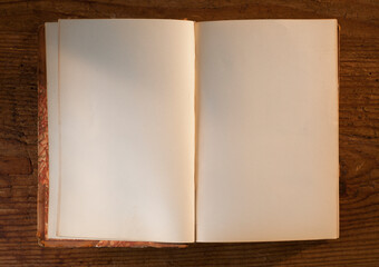 Close up of open book with white, empty pages