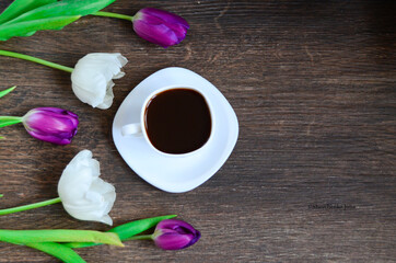 Fototapeta na wymiar Сup of coffee with flowers