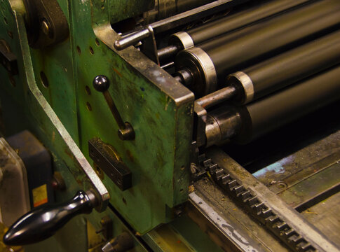 Close up of antique printing roller