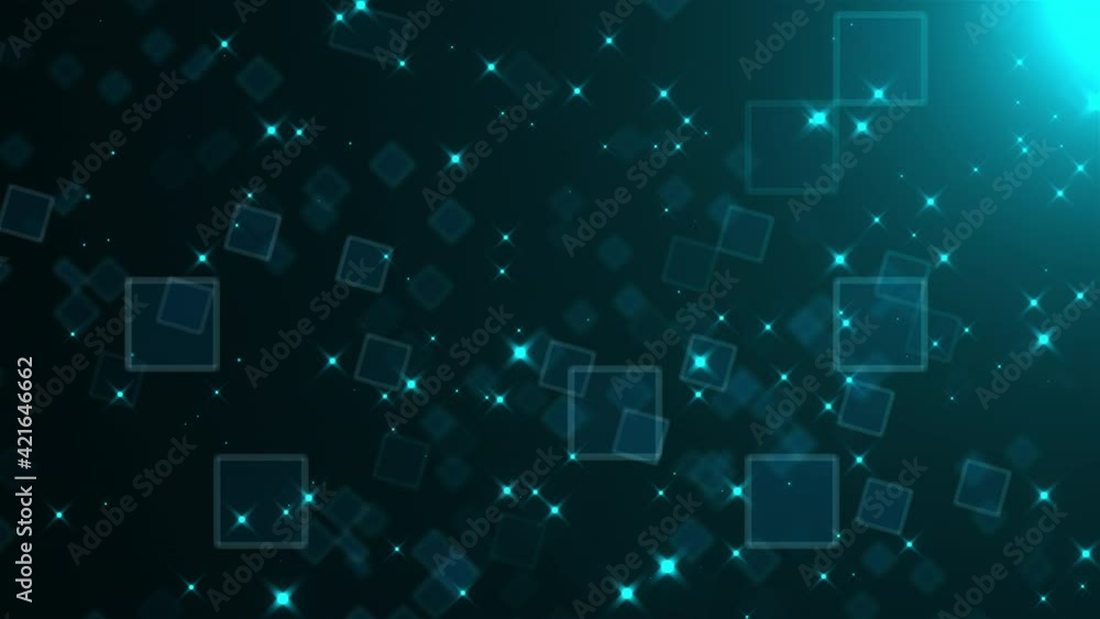 Poster space with many abstract squares and stars . computer generated 3d rendering abstract glowing backgr