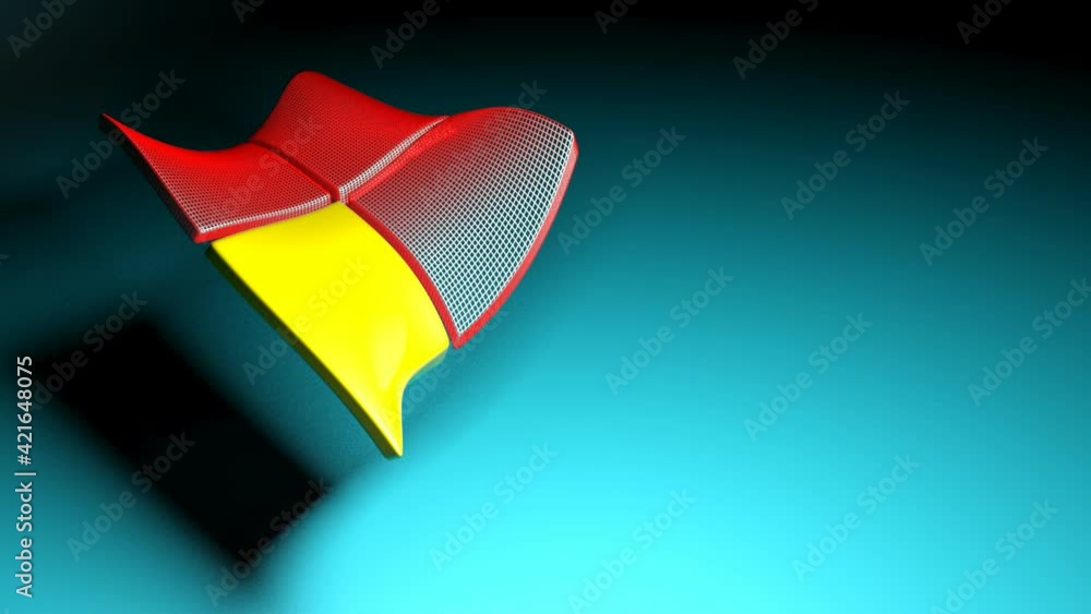 Poster an abstract background with 4 waving squares - one in yellow and the others in red grid - over a blu