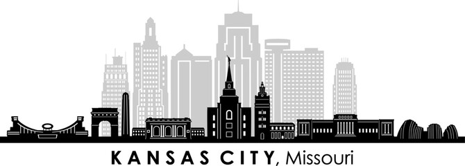 KANSAS CITY Missouri USA City Skyline Vector
 - obrazy, fototapety, plakaty