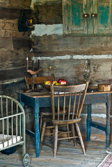 Pioneer table in log cabin