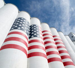 Silos painted with American flag