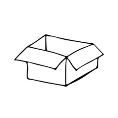 Hand drawn box illustration in vector. Doodle open box illustration in vector. Open box icon in vector